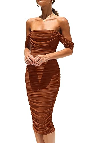 PRETTYGARDEN Off-Shoulder Ruched Midi