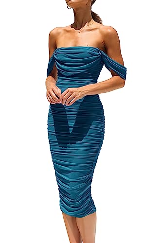 PRETTYGARDEN Ruched Bodycon Midi