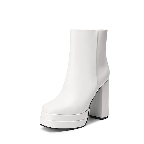 DREAM PAIRS Women's Platform Gogo Ankle Boots High Chunky Heels Square Toe Comfort Party Dress Booties Shoes for Women