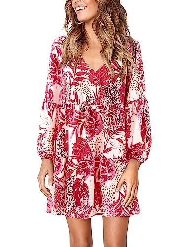 Amoretu Womens Tunic Dress Long Sleeve V Neck Casual Loose Flowy Swing Shift Dresses