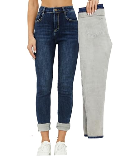 heipeiwa Women's Winter Jeans Fleece Lined Jeans Thermal Thick Skinny Denim Pants Slim Stretch Warm Jeggings
