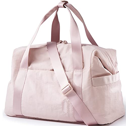 BAGSMART Gym Bag for Women, Carry on Weekender Overnight Bag, Travel Duffel Bags with Trolley Sleeve, Personal Item Travel Bag Tote Bag Workout Dance Bag, Pink-Large