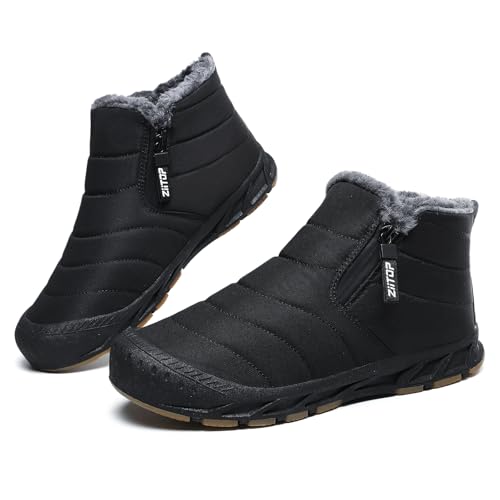 Snow Boots Mens Waterproof Winter Boots Fur Lined Warm Ankle Boots Zipper Closure Slip on Outdoor Boot Comfortable Walking Shoes