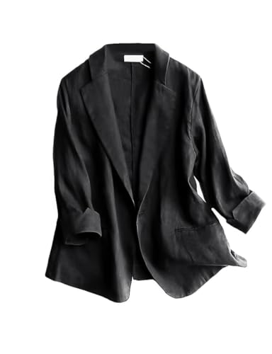 IDEALSANXUN Linen Blazer Women 3/4 Sleeve Lightweight Spring Summer Blazer Jackets