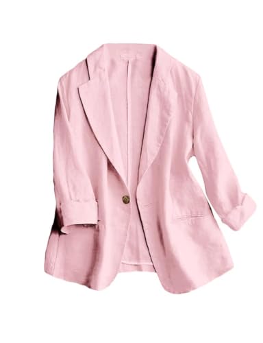 IDEALSANXUN Linen Blazer Women 3/4 Sleeve Lightweight Spring Summer Blazer Jackets
