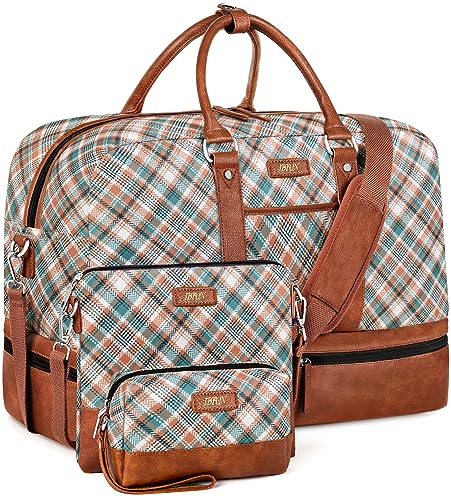 IBFUN Weekender Bags for Women, 3PCS 21" Large Travel Duffle Carry on with Crossbody Bag & Toiletry Bag, Water-Resistant Shoe Compartment, Trolley Sleeve, for Business Weekend Overnight Trips