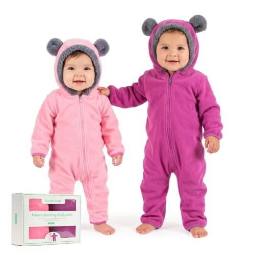 Cuddle Club Fleece Baby Bunting Bodysuit with Hood, Convertible Mittens & Booties, Car Seat Friendly, Soft & Warm, Easy Zip