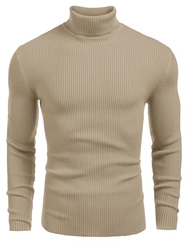 COOFANDY Mens Ribbed Slim Fit Knitted Pullover Casual Turtleneck Sweater
