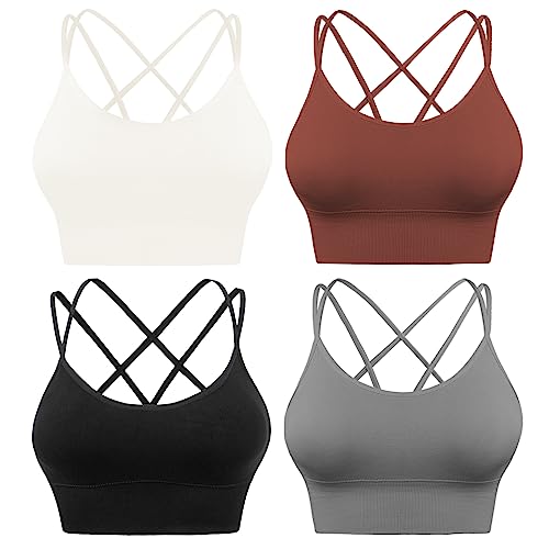 Evercute Cross Back Sport Bras Padded Strappy Criss Cross Cropped Bras for Yoga Workout Fitness Low Impact