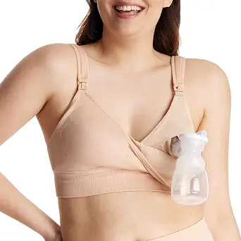 Momcozy Lycra Pumping Bra Hands Free with Fixed Padding, Comfortable Support Pumping and Nursing Bra in One