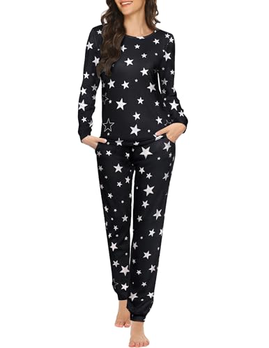Ekouaer Womens Jogger Pajama Sets Long Sleeve Sleepwear Round Neck Nightwear Soft Pjs Lounge Sets with Pockets
