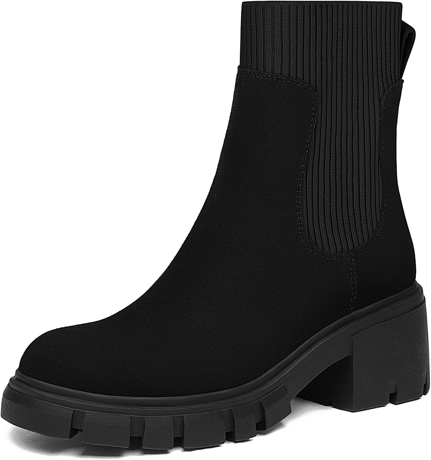 Athlefit Women's Chelsea Boots Fashion Slip on Platform Ankle Boots Lug Sole Chunky Booties
