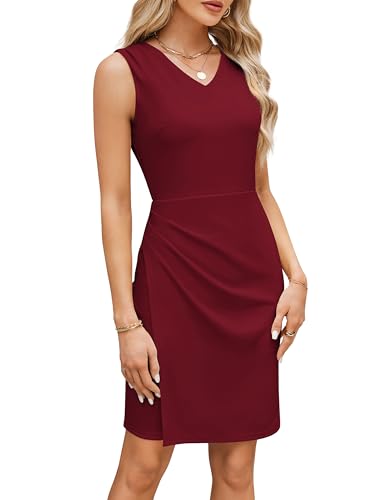 GRACE KARIN Women Wear to Work Sleeveless V-Neck Ruched Bodycon Wrap Office Party Cocktail Pencil Dresses