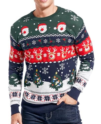 Men's Christmas Rudolph Reindeer Holiday Festive Knitted Sweater Cardigan Cute Ugly Pullover Jumper
