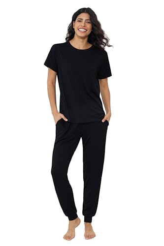Joyaria Bamboo Viscose Pajamas Women Ultra Soft Short Sleeve Jogger Pants Pjs Set Cooling Sleepwear