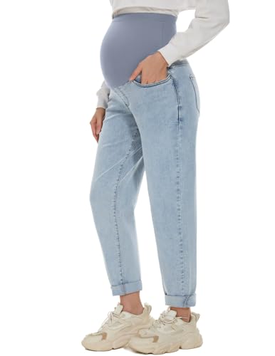 POSHGLAM Women's Maternity Jeans Over Belly Comfy Stretch 28'' Boyfriend Jeans Loose Pregnancy Pants, S-XXL