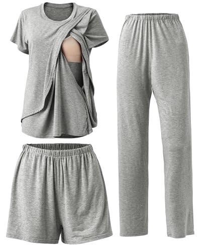 Rnxrbb 3 Piece Postpartum Nursing Pajamas Set