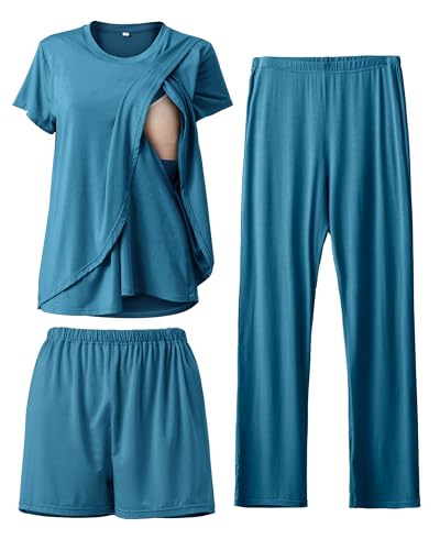 Rnxrbb 3 Piece Postpartum Nursing Pajamas Set Casual Soft Maternity Breastfeeding Pjs Sleepwear Loungewear Clothes Layer