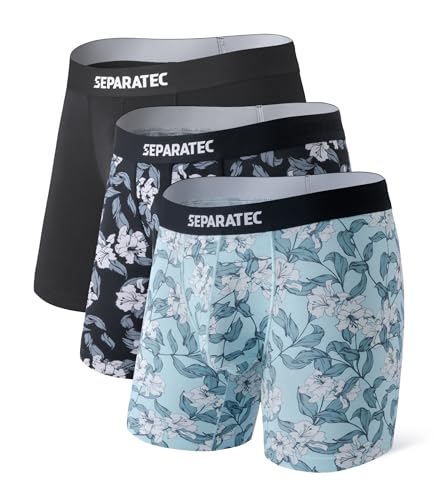 Separatec Mens Underwear Boxer Briefs with Support Dual Pouch Moisture Wicking Cooling Bamboo Rayon Underwear for Men 3 Pack