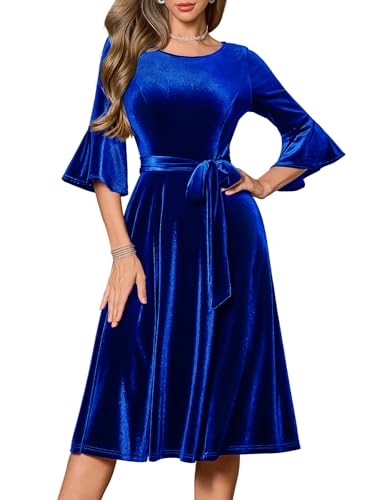 HomRain Women's Church Dresses for 2025 Wedding Guest Cocktail Tea Party Bell Sleeve Vintage Evening Graduation Dress