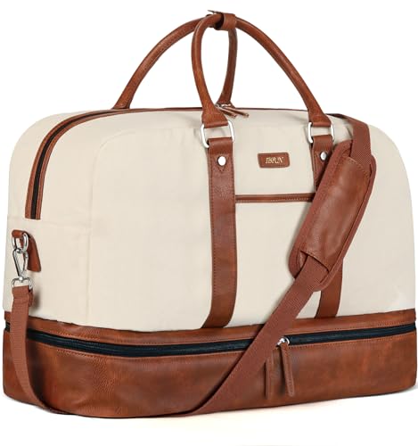 IBFUN Weekender Bags for Women, Large Overnight Bag Canvas Travel Duffel Bag Carry On Tote with Shoe Compartment 21" 3Pcs Set