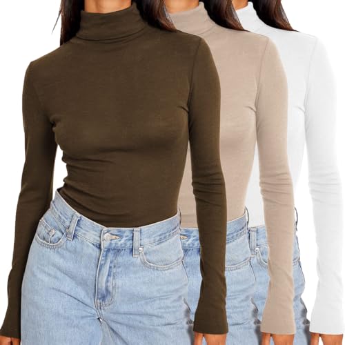 SUNBS Womens 3 Piece Turtleneck Mock Neck Tops Winter Thermal Long Sleeve 2025 Fall Slim Fit Underwear Shirts