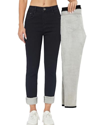 heipeiwa Women's Winter jeans warm flannel lining Super Stretchy Denim Leggings Thermal Jeans