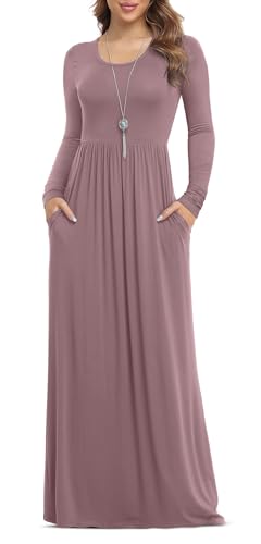 VIISHOW Women's Long Sleeve Loose Plain Maxi Dresses Casual Long Dresses with Pockets