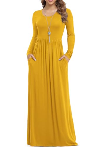 VIISHOW Women's Long Sleeve Loose Plain Maxi Dresses Casual Long Dresses with Pockets