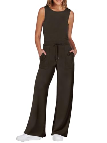 ANRABESS Womens Jumpsuits 2025 Spring Fall Thick Casual Romper Sleeveless Wide Leg Pants One Piece Outfits Vacation Clothes