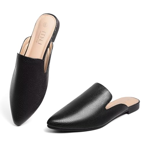 MUSSHOE All-Season Women's Mules:Pointed Toe Backless Loafers:Slip-on Dressy Comfortable Casual Office Business Flat Shoes for Working Women Aged 25-45