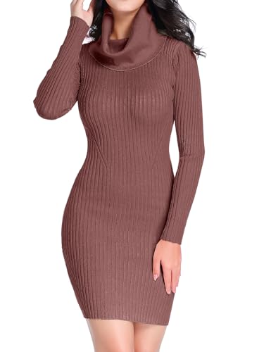 v28 Sweater Dress for Women Ribbed Knit Fitted midi Sexy Fall Winter Bodycon Cowl Neck Dresses
