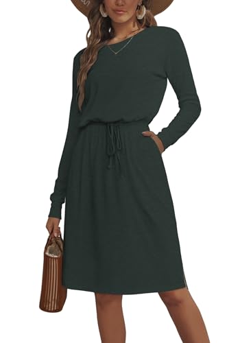 Simier Fariry Womens Summer Hide Belly Knee Length Travel Dress Pocket 2025 Short Sleeve Midi Work Casual Teacher Outfit