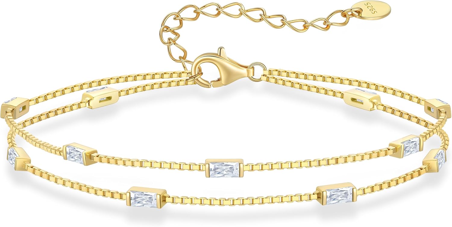 LOUISA SECRET Birthstone Bracelets for Women, 925 Sterling Silver Dainty Simple Women Charm Link Bracelet, Birthday Anniversary Jewelry Gifts for Women Wife Mom Her