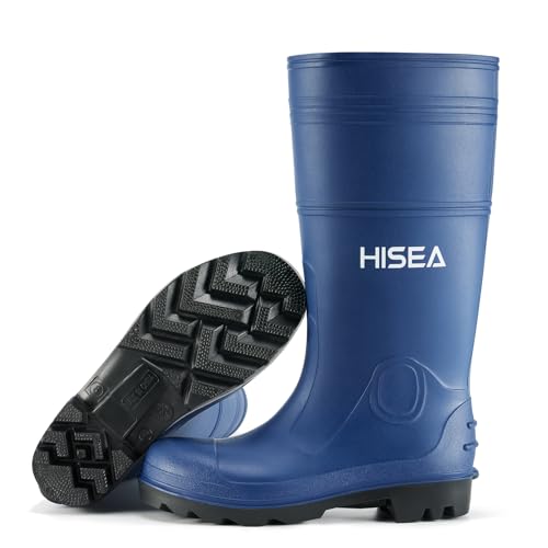 HISEA Men's Rain Boots PVC Rubber Boots with Steel Shank Waterproof Garden Fishing Outdoor Work Boots Durable Slip Resistant Mud Rainboots for Agriculture and Industrial Working
