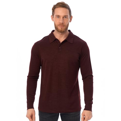 Merino Wool Polo Shirt Men - Anti-Odor 100% Merino Wool Shirts for Men Short Sleeve and Long Sleeve Breathable Polo
