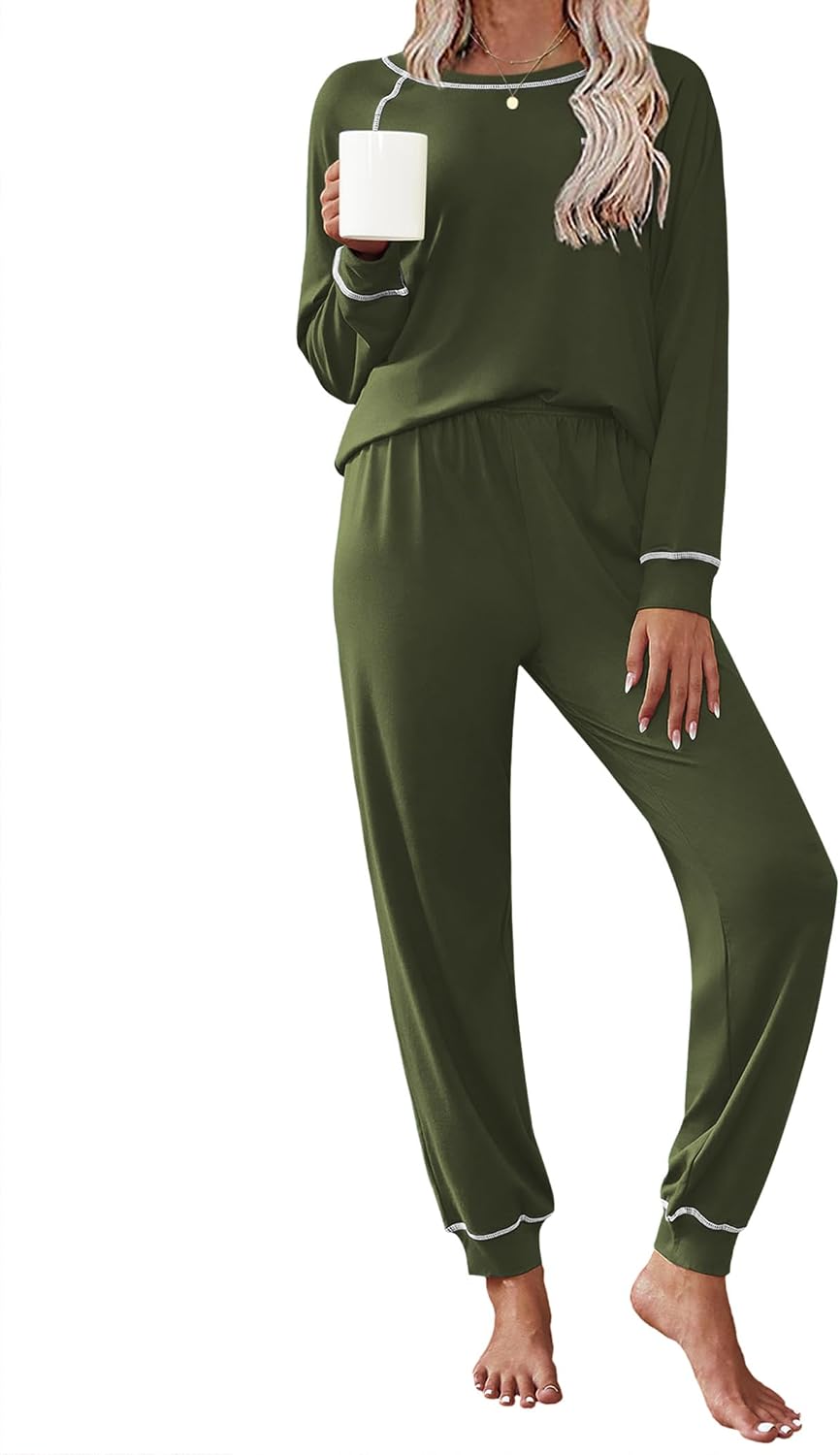 Ekouaer Pajamas Set for Women Soft Comfy Pjs Sets Long Sleeve Sleepwear Loungewear S-XXL