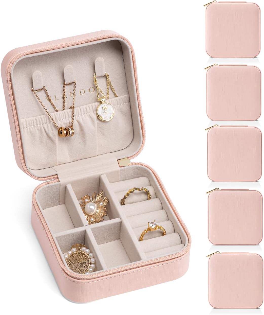 Vlando Travel Jewelry Box, Small Jewelry Travel Organizer Case for Girls Women - Pink*6 pack