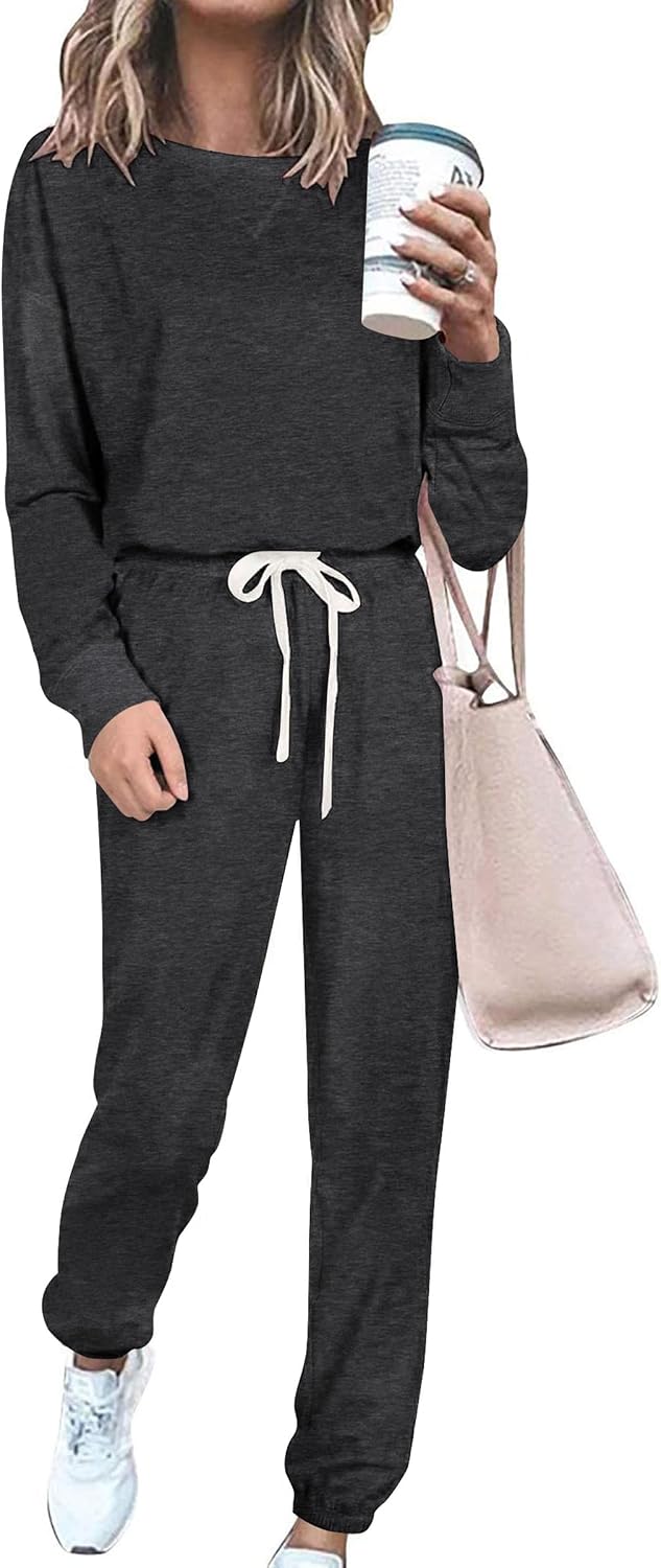 PRETTYGARDEN Women's Two Piece Loungewear Fall Casual Long Sleeve Tops Jogger Pants Pajama Sets Matching Outfits Clothing