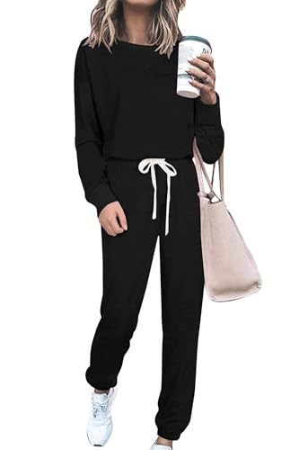 PRETTYGARDEN Women's Two Piece Loungewear Fall Casual Long Sleeve Tops Jogger Pants Pajama Sets Matching Outfits Clothing