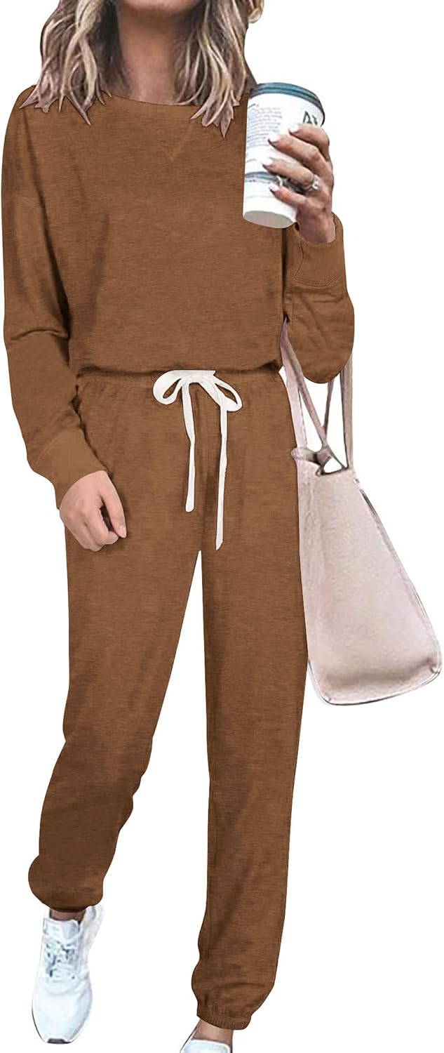 PRETTYGARDEN Women's Two Piece Loungewear Fall Casual Long Sleeve Tops Jogger Pants Pajama Sets Matching Outfits Clothing