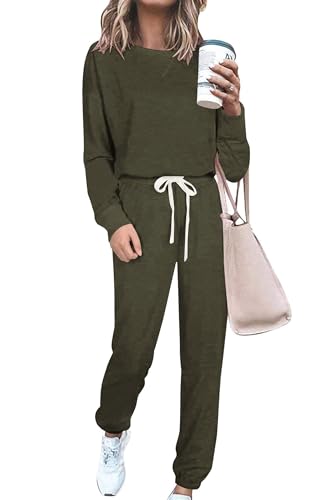 PRETTYGARDEN Women's Two Piece Loungewear Fall Casual Long Sleeve Tops Jogger Pants Pajama Sets Matching Outfits Clothing