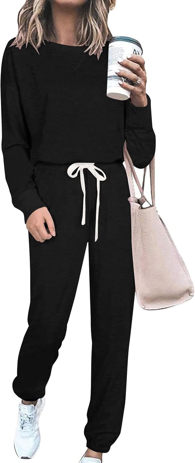 PRETTYGARDEN Women's Two Piece Loungewear Fall Casual Long Sleeve Tops Jogger Pants Pajama Sets Matching Outfits Clothing
