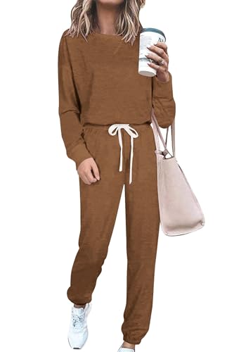 PRETTYGARDEN Women's Two Piece Loungewear Fall Casual Long Sleeve Tops Jogger Pants Pajama Sets Matching Outfits Clothing
