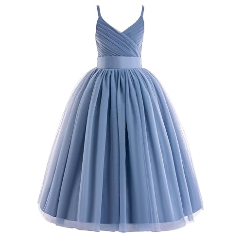 Glamulice Flower Girls Spaghetti Strap Tulle Dress Long A Line Wedding Pageant Dresses Princess Birthday Party Ball Gown