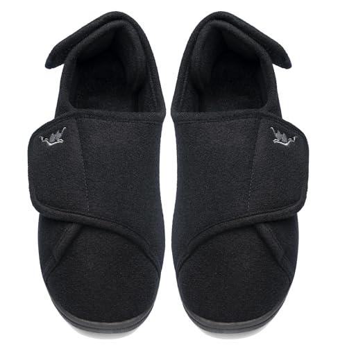 Mens Extra Wide Width Diabetic Slippers Memory Foam With Adjustable Soft Non-Slip Orthopedic House Shoes for Elderly Swollen Feet, Arthritis, Edema