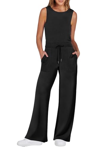 ANRABESS Womens Jumpsuits 2025 Spring Fall Thick Casual Romper Sleeveless Wide Leg Pants One Piece Outfits Vacation Clothes