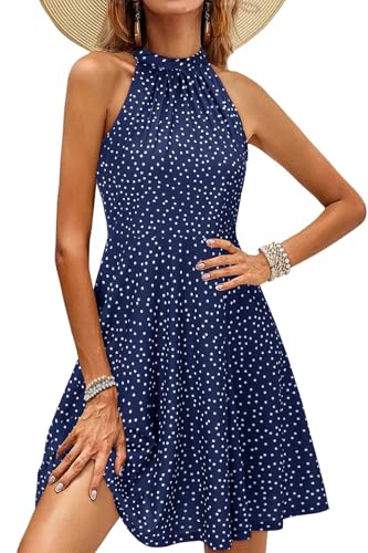 OUGES Women's Halter Neck Floral Summer Casual Sundress