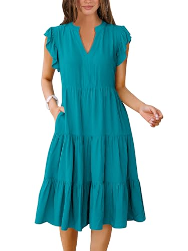 ANRABESS Ruffle Sleeve Tiered Midi
