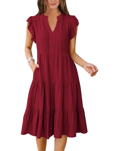 ANRABESS Ruffle Sleeve Tiered Midi
